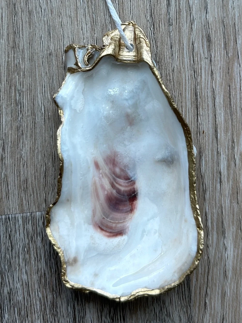 Boxed Set of 4 Handmade Gold Trimmed Oyster Shell Ornaments Coastal Gift⁠